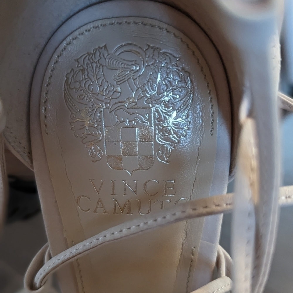 Vince Camuto Vasha Lace Tie Up High Heel Strappy Cutout Nude Beige Sandals 9.5 - Picture 13 of 14